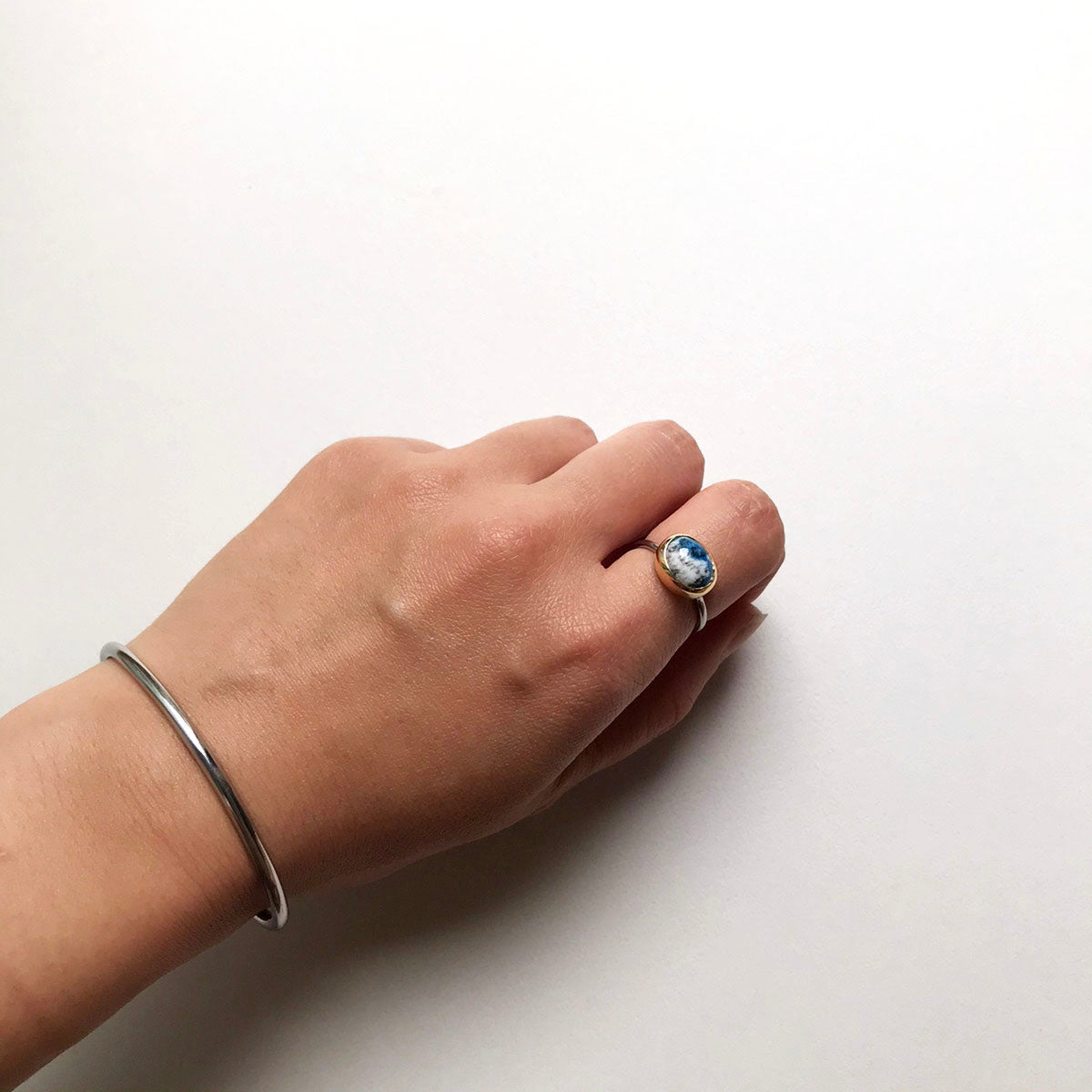 float stainless×K18 K2 Azurite ring（受注制作） – no.29