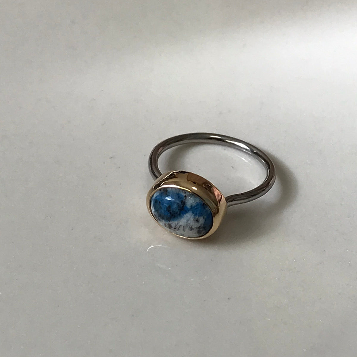 float stainless×K18 K2 Azurite ring（受注制作）