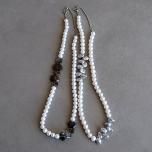 no.29 ステンレスパール＆スモーキークオーツネックレス plus pearl & smoky quartz necklace