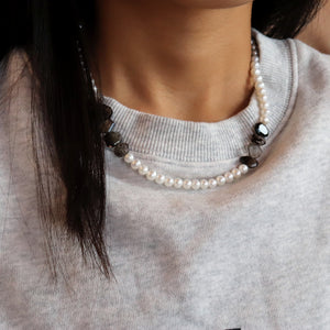 no.29 ステンレスパール＆スモーキークオーツネックレス plus pearl & smoky quartz necklace 
