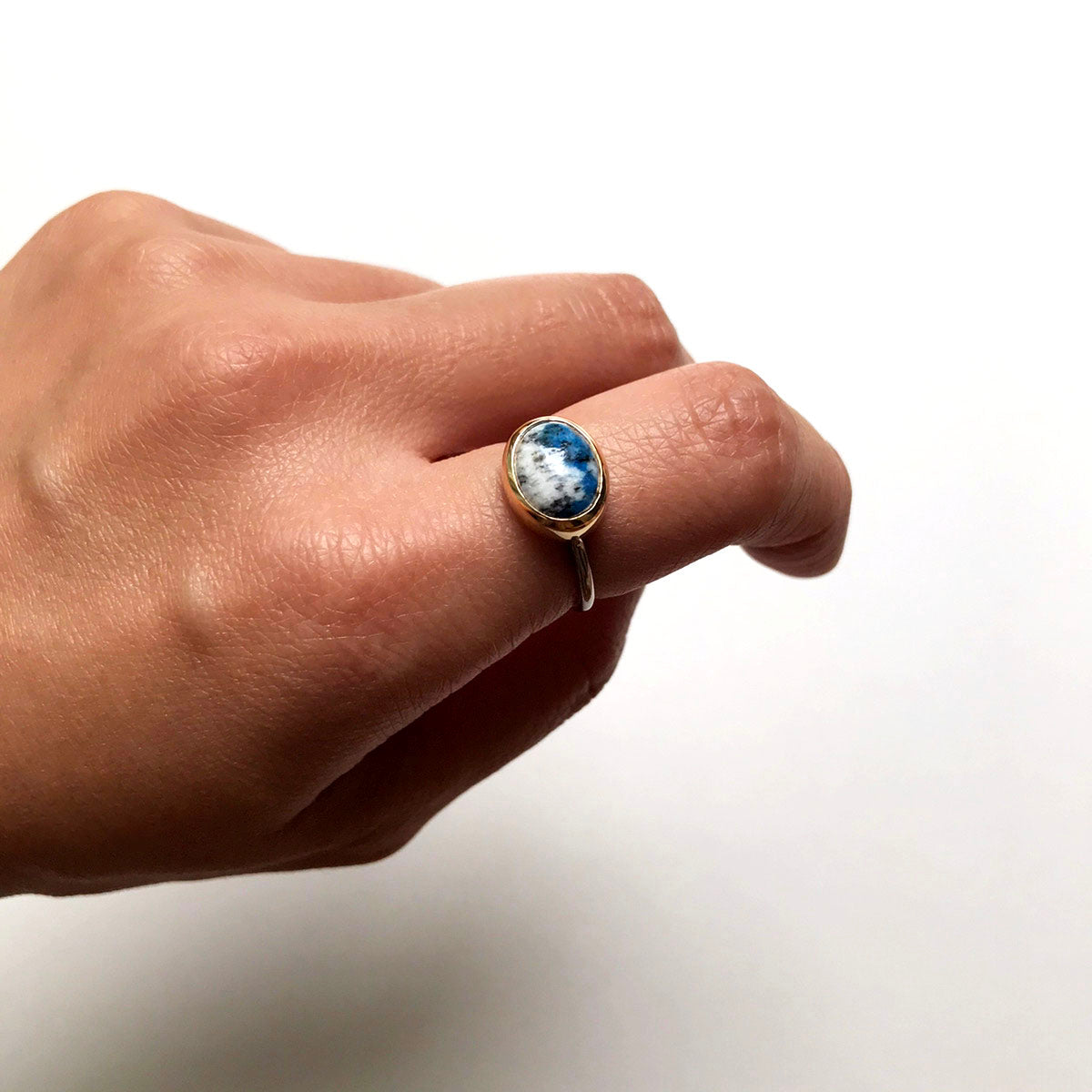 float stainless×K18 K2 Azurite ring（受注制作）