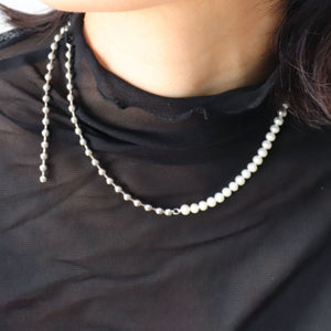 (no.29) plus stainless ball chain ＆ pearl necklace ~パール＆ボールチェーンステンレスネックレス~