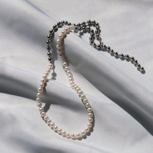 (no.29) plus stainless ball chain ＆ pearl necklace ~パール＆ボールチェーンステンレスネックレス~